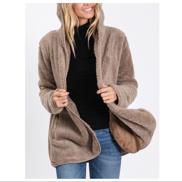 ✨LAST ONE✨Mocha gorgeous Sherpa hooded jacket - Picture 4 of 5